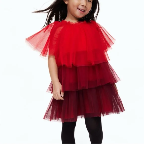 h&m red tulle dress Red Dress with Tulle Skirt for kids
